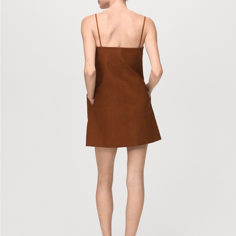 Mango Rust-Brown Spaghetti Strap Mini Dress with Front Bow - Picture 2 of 2